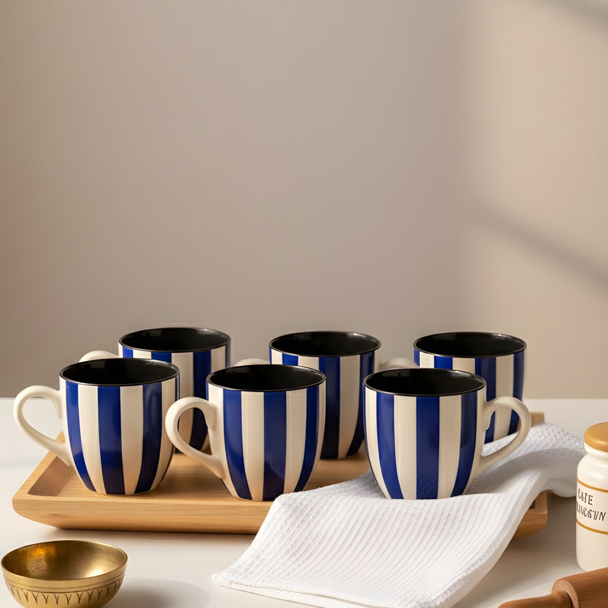 Chai Cups Set- French Navy stripes