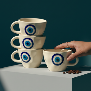 Evil Eye Set of 4 Mugs- Ivory,  240ml
