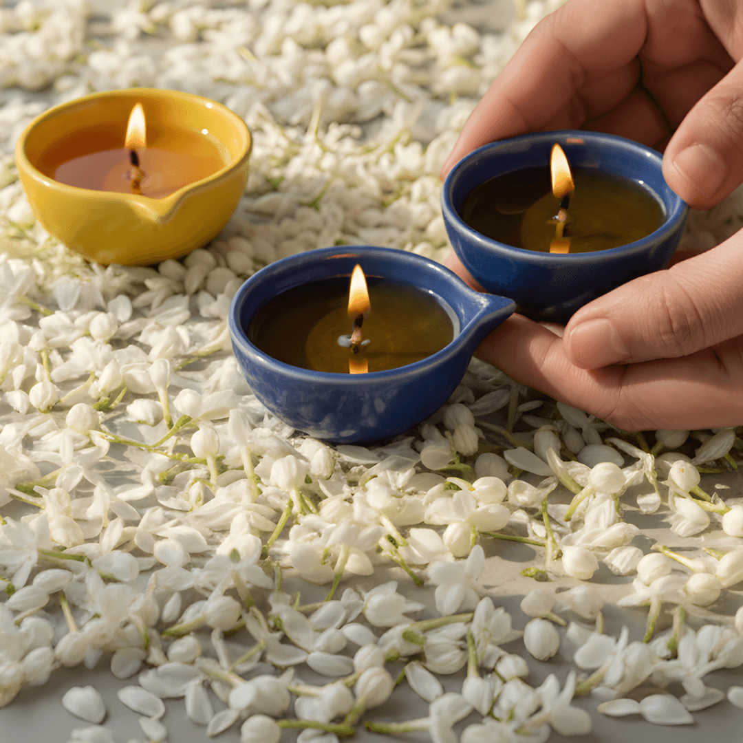 Ceramic Diyas - (Set of 3) Multicolor Glazed