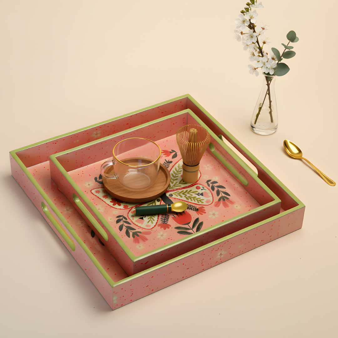 Coral Butterfly Serving Tray- Set of 2 Trays