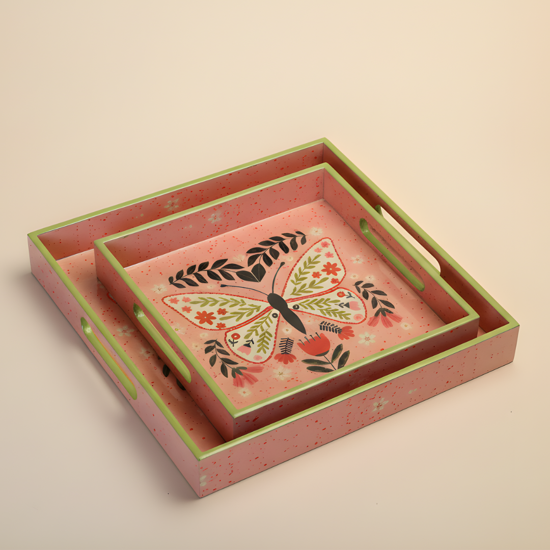 Coral Butterfly Serving Tray- Set of 2 Trays