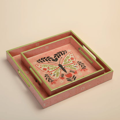 Coral Butterfly Serving Tray- Set of 2 Trays