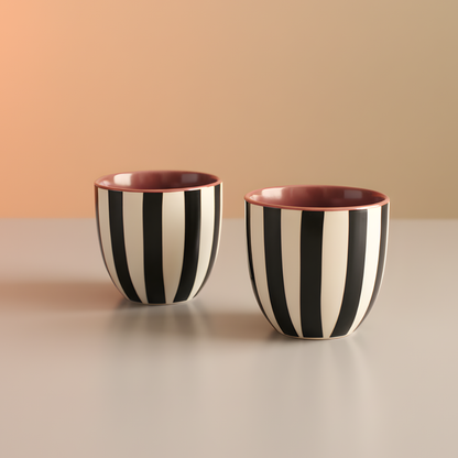 Chai Kulhad Set- Monochrome Stripes Tumblers