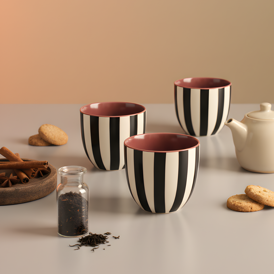 Chai Kulhad Set- Monochrome Stripes Tumblers