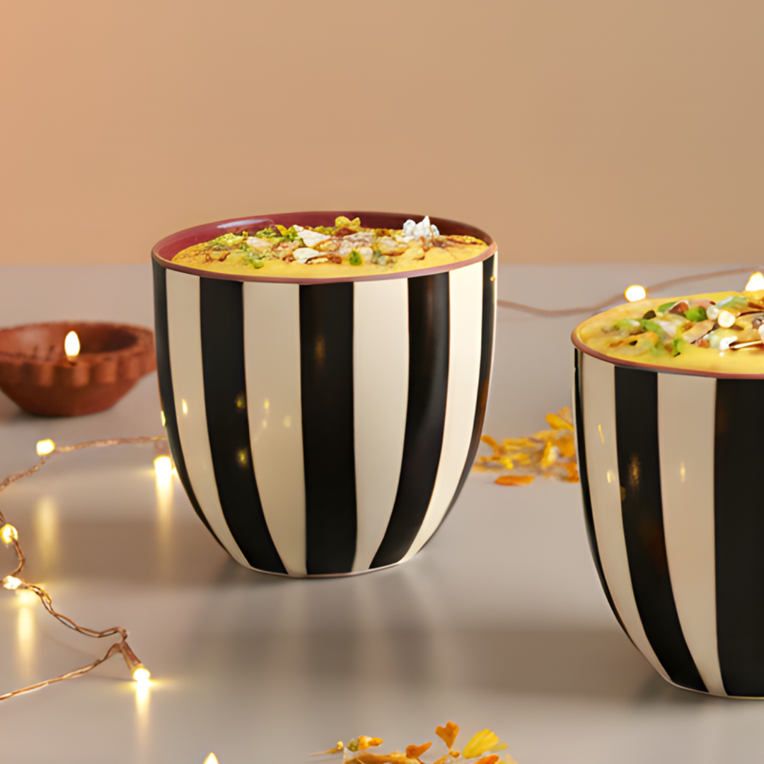 Chai Kulhad Set- Monochrome Stripes Tumblers