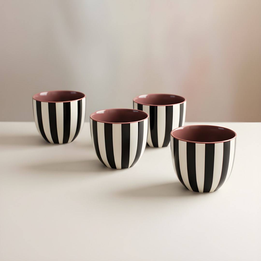 Chai Kulhad Set- Monochrome Stripes Tumblers
