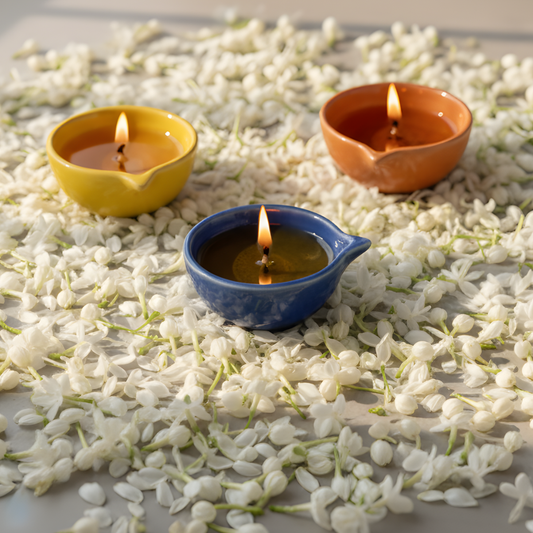 Ceramic Diyas - (Set of 3) Multicolor Glazed