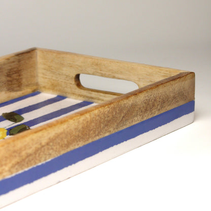 Lemonade stripes Serving Tray- 14"X 8" (Mango wood)
