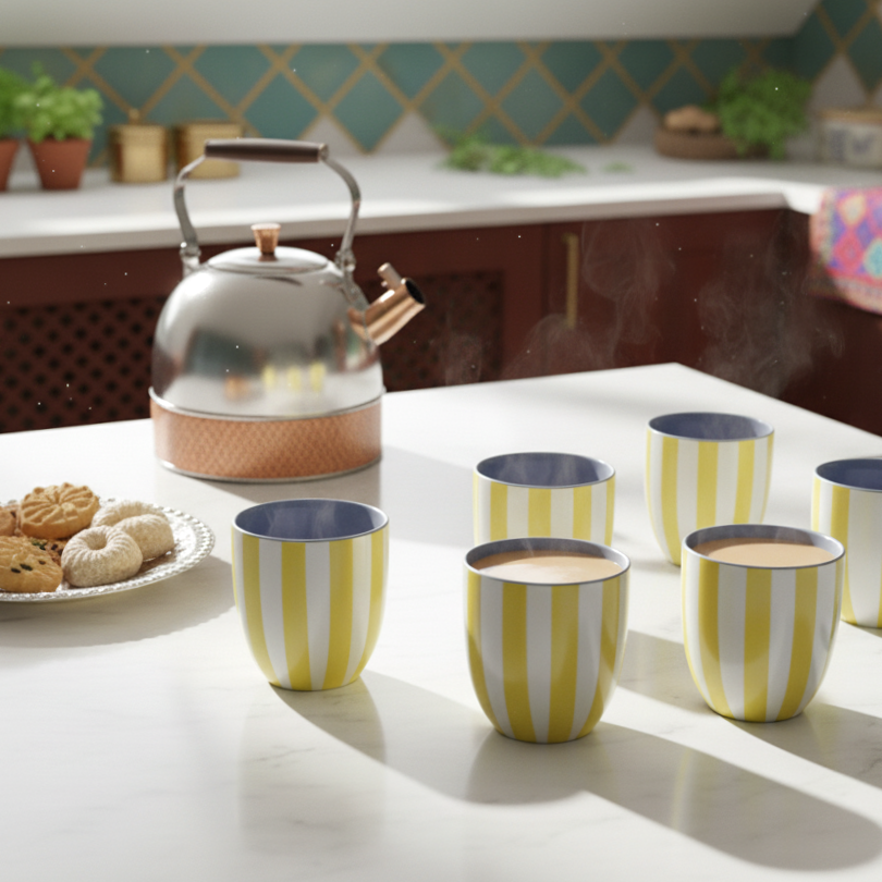 Chai Kulhad Set- Lemon Stripes Tumblers (Neo Edition)