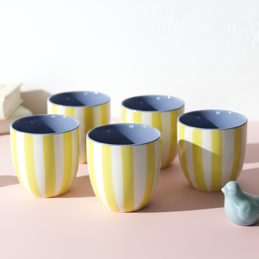 Chai Kulhad Set- Lemon Stripes Tumblers (Neo Edition)