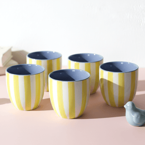 Chai Kulhad Set- Lemon Stripes Tumblers (Set of 4)